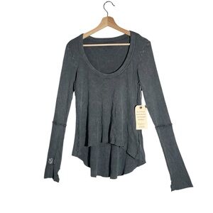R&R Surplus Deep V Open Back Sweater Gray‎ Waffle Knit NWT Small